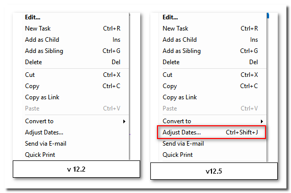 Adjust dates menu